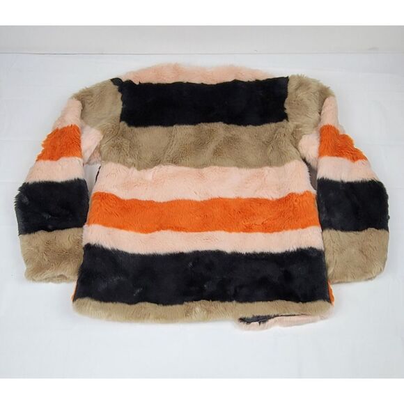 Zara Trafaluc Faux Fur Jacket Womens‎ Small. Striped Multicolor Longsleeve. - Picture 2 of 6